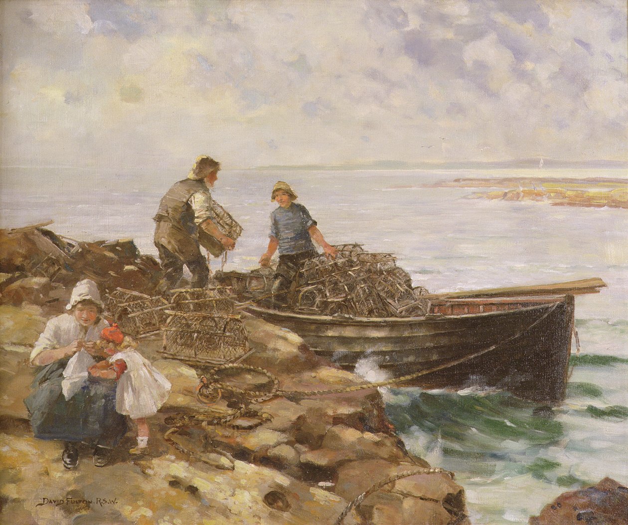 Ładowanie garnków na homary, ok. 1900 r. autorstwa David Fulton