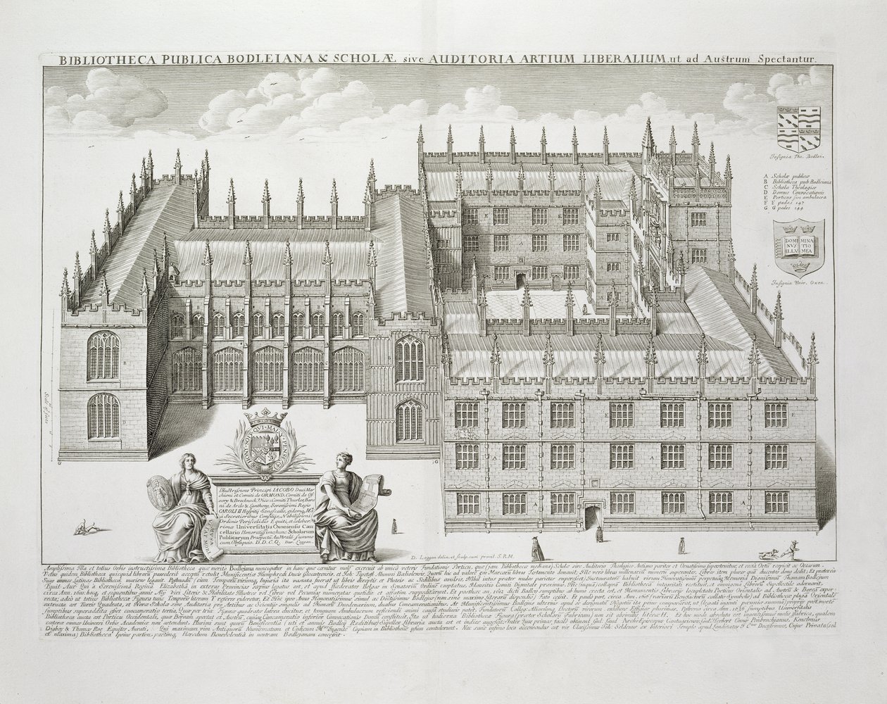 Bodleian Library, Oxford, z „Oxonia Illustrata”, wydana w 1675 r. autorstwa David Loggan