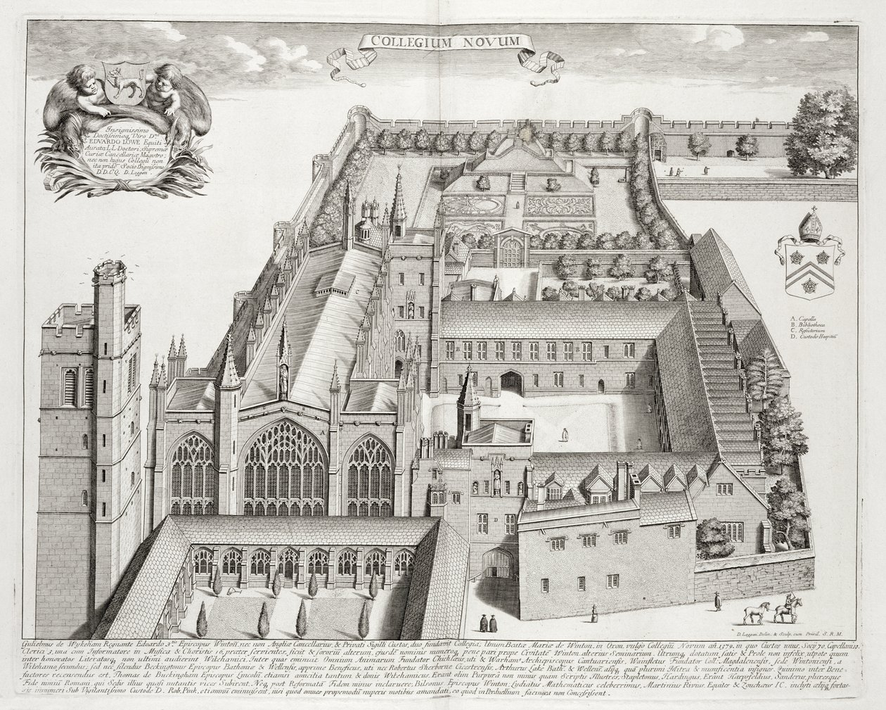 New College, Oxford, z „Oxonia Illustrata”, opublikowana w 1675 r. autorstwa David Loggan