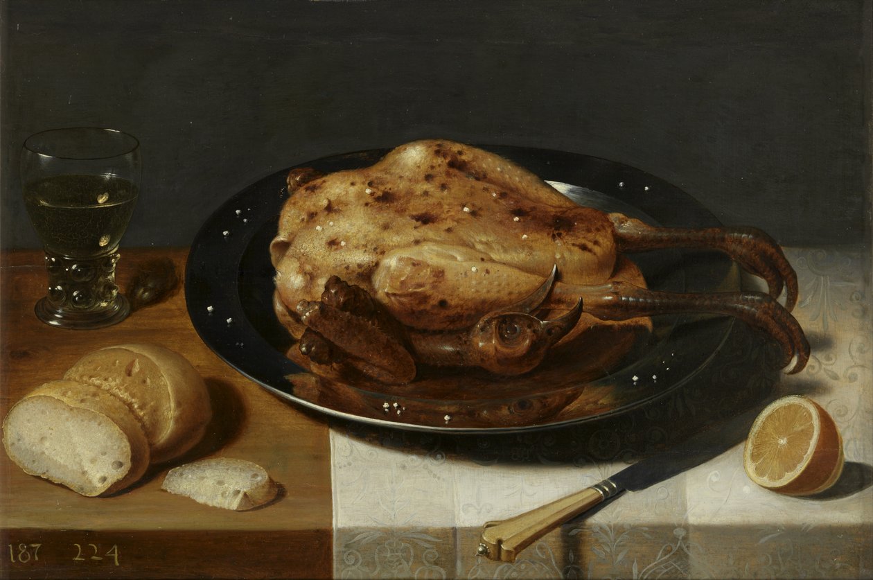 Martwa natura z pieczonym kapłonem autorstwa David Rijckaert