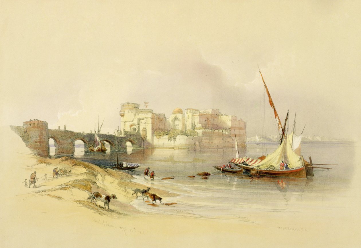 Cytadela Sydonu, 28 kwietnia 1839, tablica 76 z tomu II "Ziemia Święta", sztychowana przez Louisa Haghe (1806-1885) wyd. 1843 autorstwa David Roberts