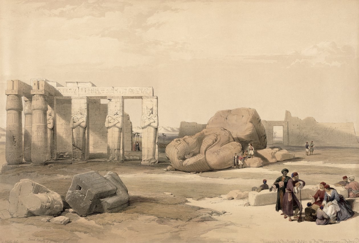 Fragmenty Wielkiego Kolosa w The Memnonium, Teby, z Egiptu i Nubii, t. 1 autorstwa David Roberts