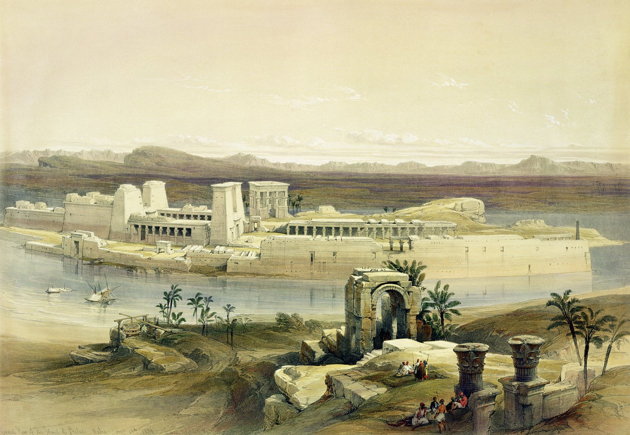 Widok ogólny wyspy Philae, Nubia, z Egiptu i Nubii, tom 1 autorstwa David Roberts