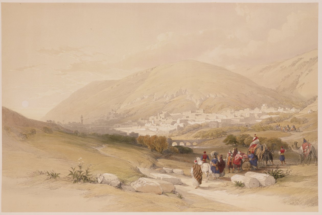 Nablous, antyczne Sychem, 17 kwietnia 1839, tablica 42 z tomu I Ziemi Świętej, sztychowana przez Louisa Haghe (1806-1885) wyd. 1842 autorstwa David Roberts