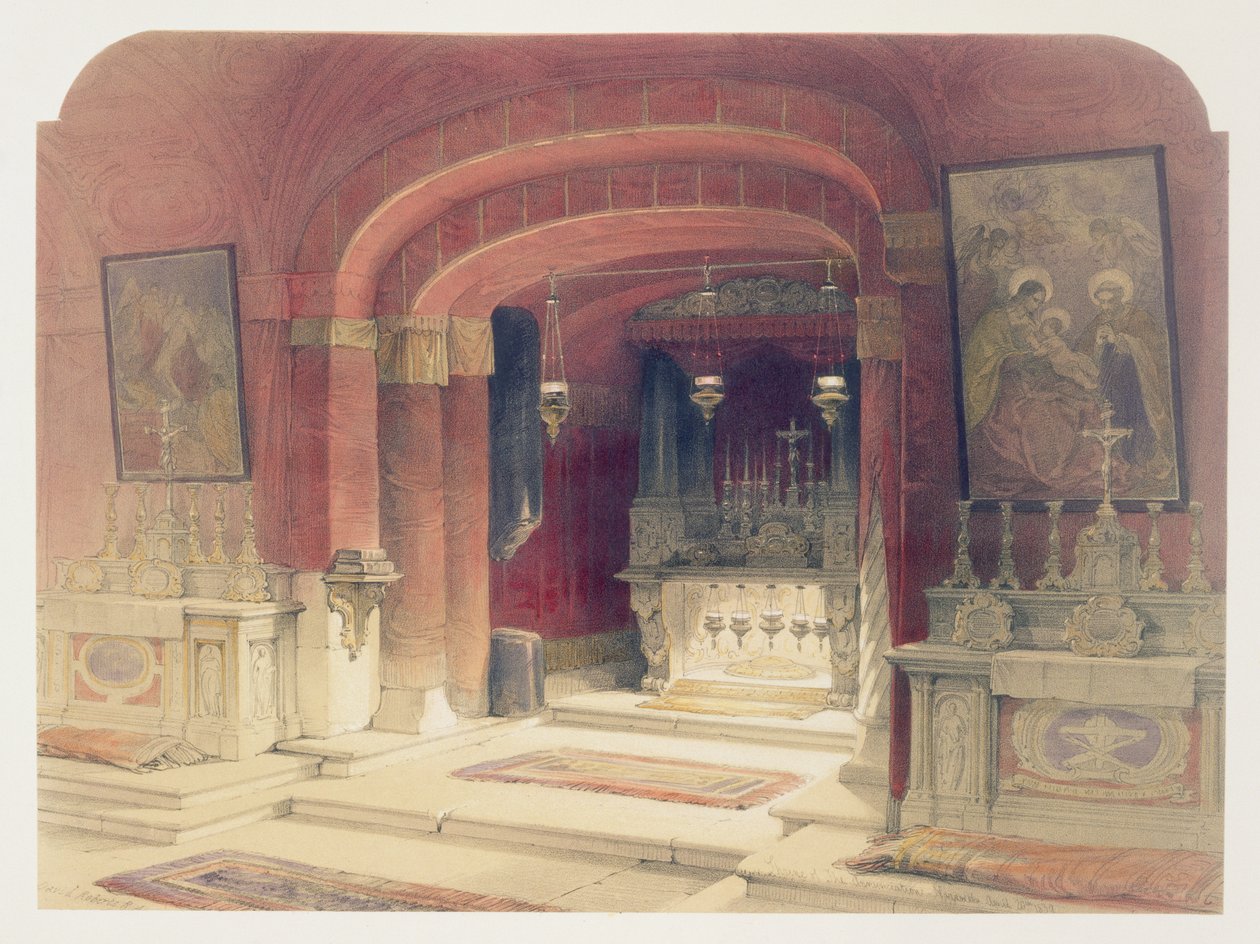Sanktuarium Zwiastowania, Nazaret, 20 kwietnia 1839, tablica 31 z tomu I „Ziemi Świętej”, sztychowana przez Louisa Haghe (1806-1885) wyd. 1842 autorstwa David Roberts