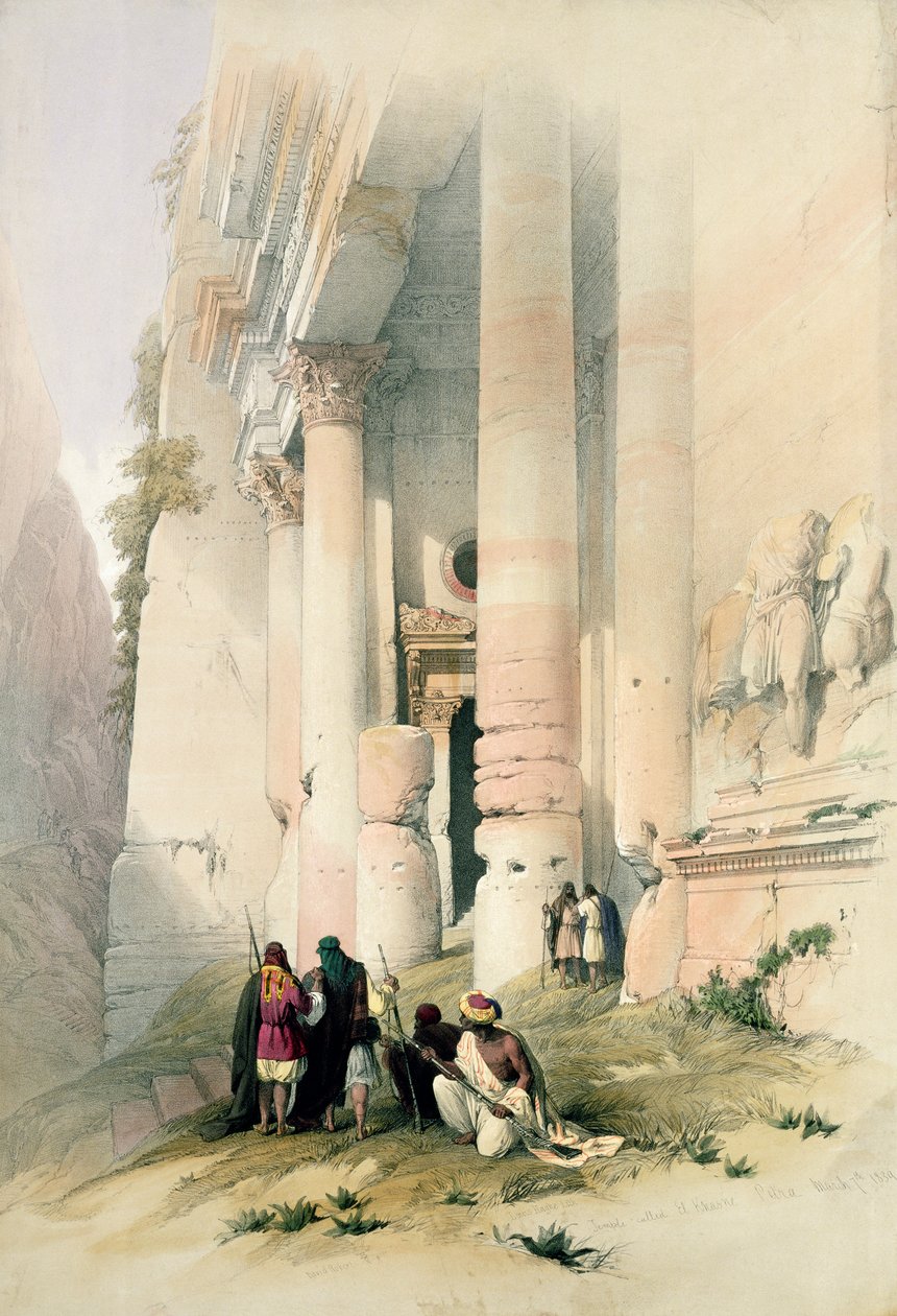 Świątynia El Khasne, Petra, 7 marca 1839, tablica 94 z III tomu "Ziemi Świętej", rytował Louis Haghe (1806-85) pub. 1849 autorstwa David Roberts