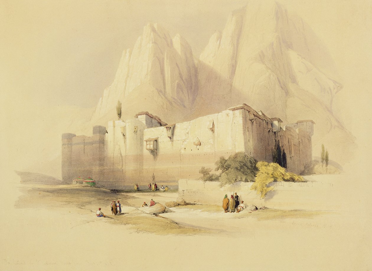 Klasztor św. Katarzyny na górze Synaj, 21 lutego 1839, tablica 109 z tomu III „Ziemia Święta”, ryty Louis Haghe (1806-1885) wyd. 1849 autorstwa David Roberts