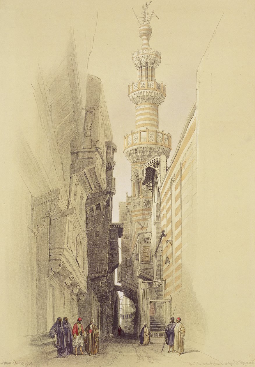 Minaret Meczetu El Rhamree, Kair, z Egiptu i Nubii, tom 3 autorstwa David Roberts