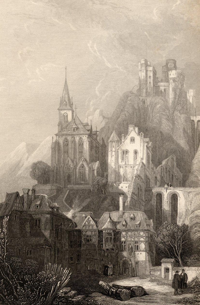 Trarbach, grawerowane przez E.I. Roberts, ilustracja z „Pielgrzymów Renu” z 1840 r. autorstwa David Roberts