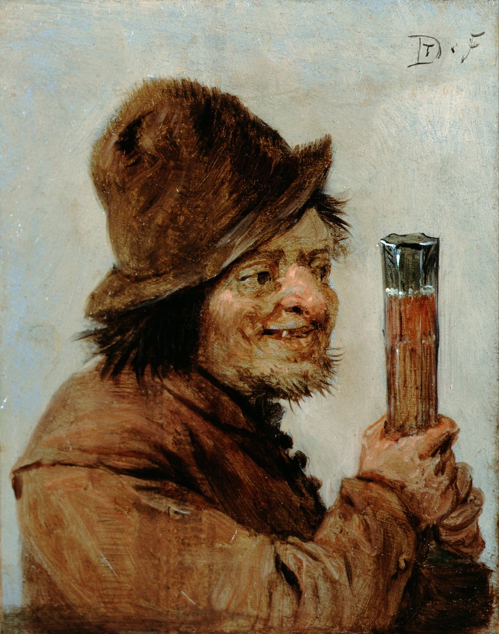 Chłop trzymający szklankę autorstwa David Teniers the Younger