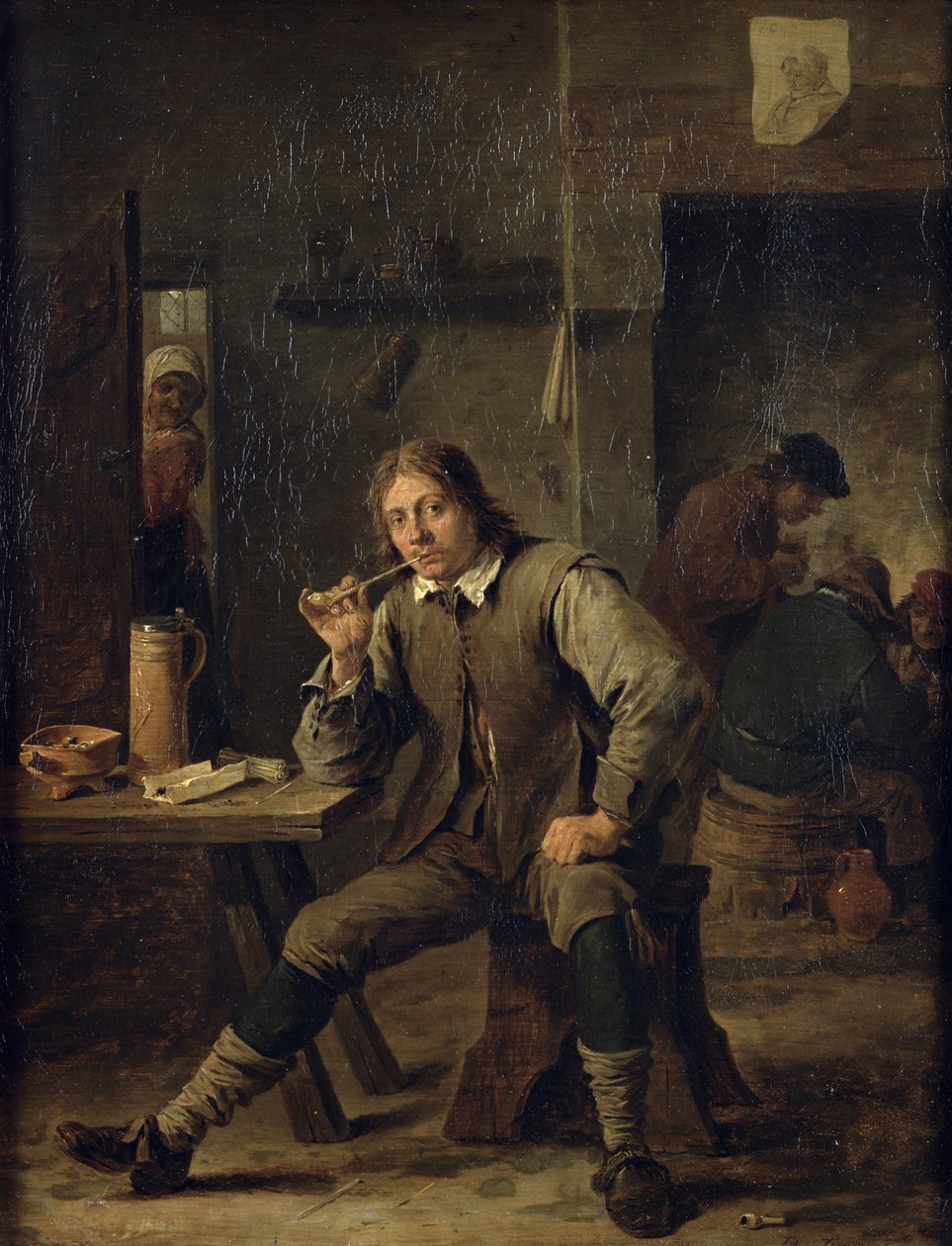Palacz oparty o stół, 1643 autorstwa David Teniers the Younger