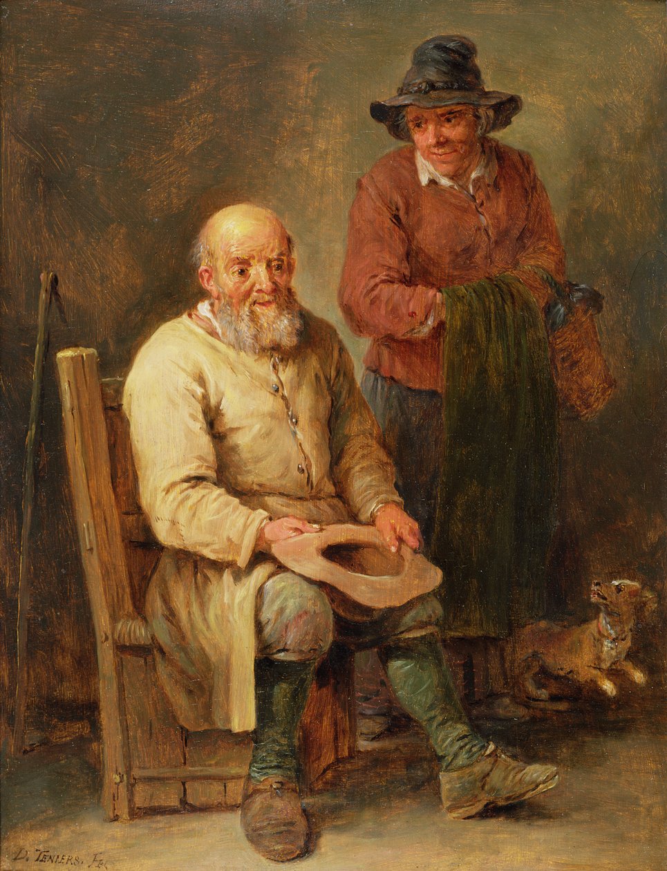 Mężczyzna siedzący z kobietą u boku i psem u ich stóp, XVII w. autorstwa David Teniers the Younger