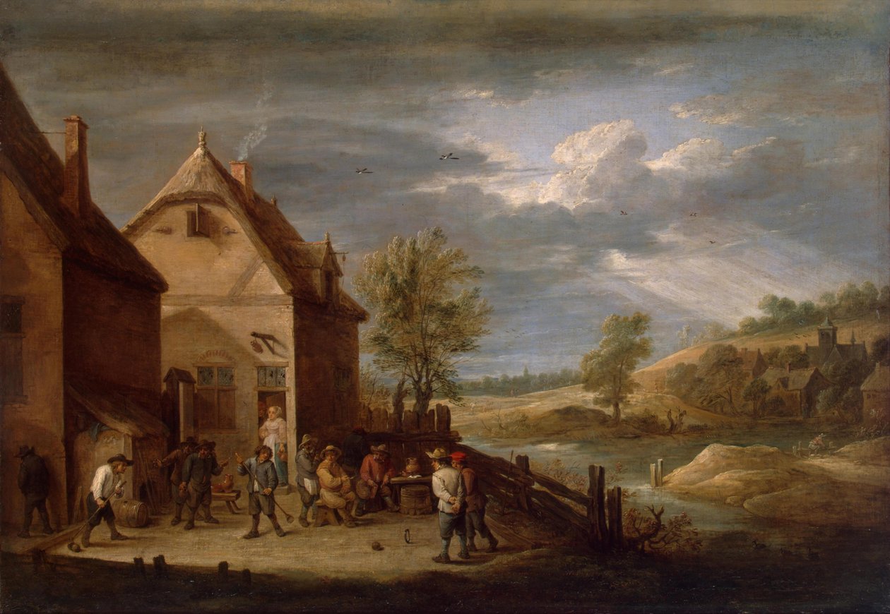Krajobraz z chłopską kręgielnią autorstwa David Teniers the Younger