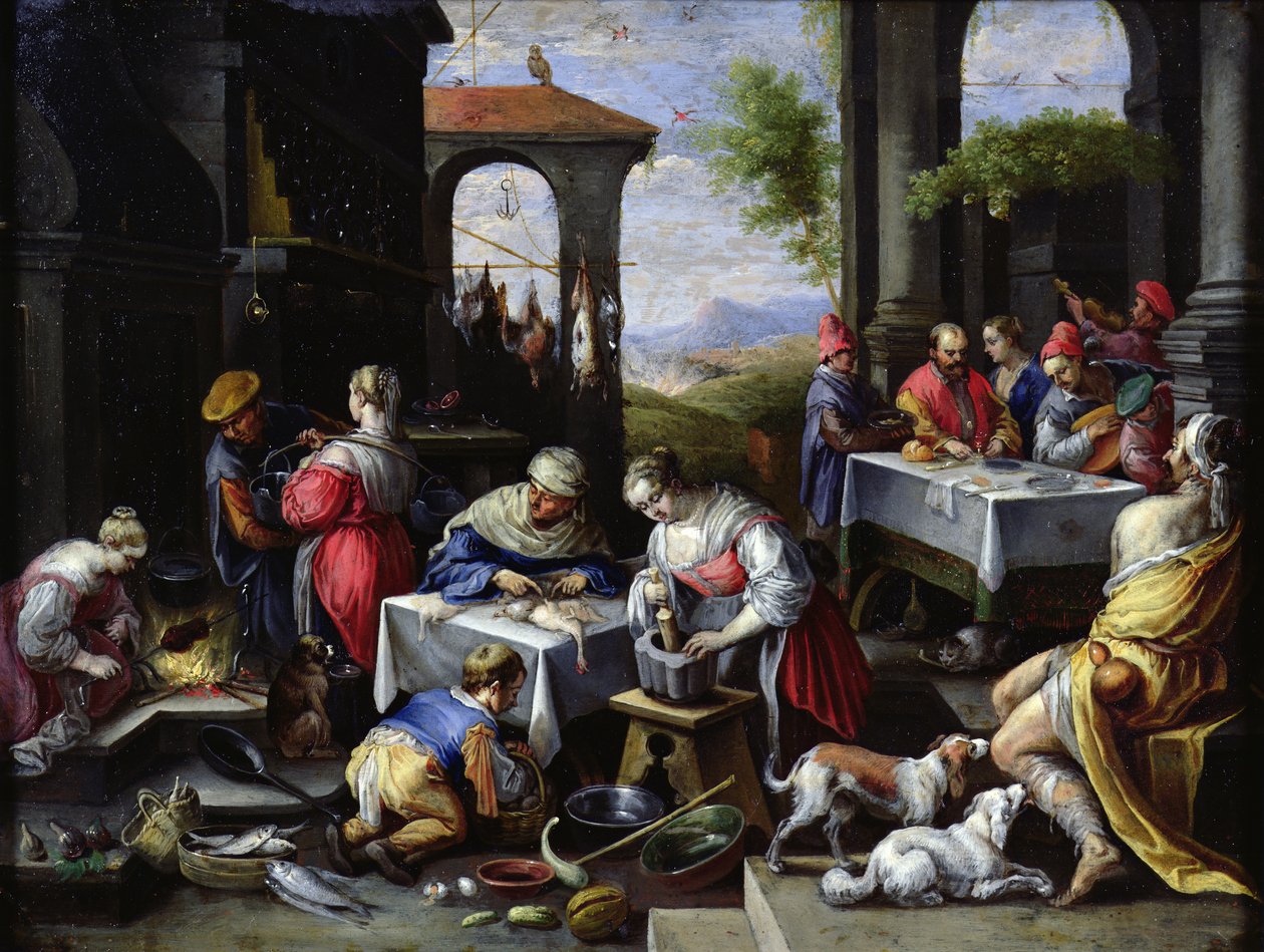 Przypowieść o Łazarzu i bogaczu (olej na miedzi) autorstwa David Teniers the Younger