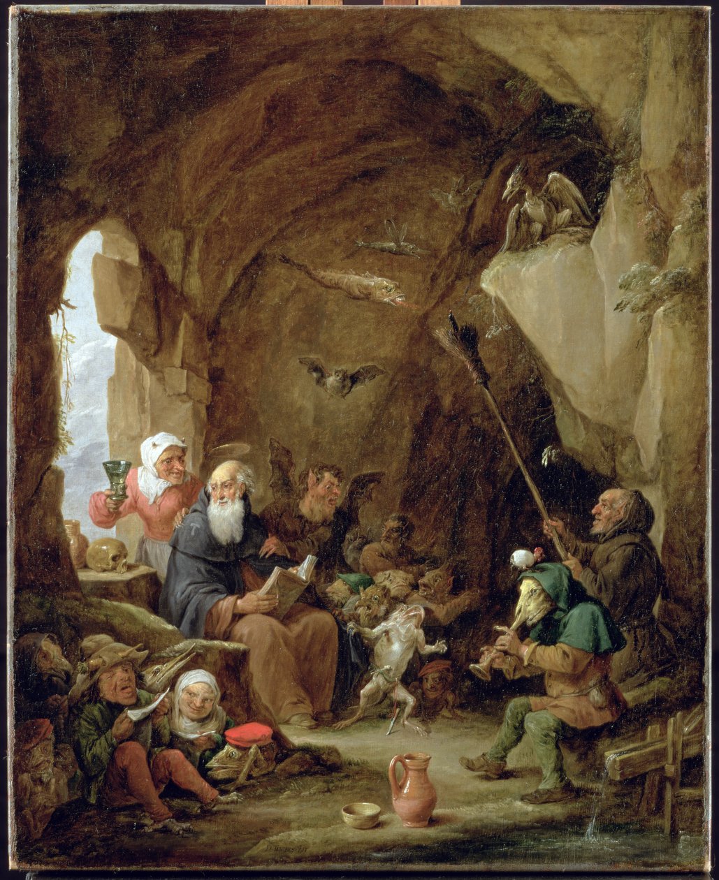 Kuszenie św. Antoniego w skalistej jaskini autorstwa David Teniers the Younger