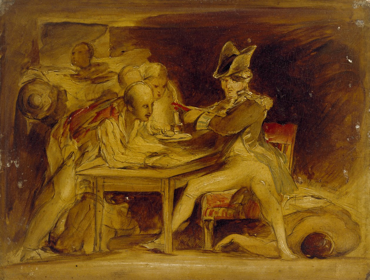 Nelson pieczętujący list z Kopenhagi, ok. 1835 (olej na płycie, montowany jako rysunek) autorstwa David Wilkie