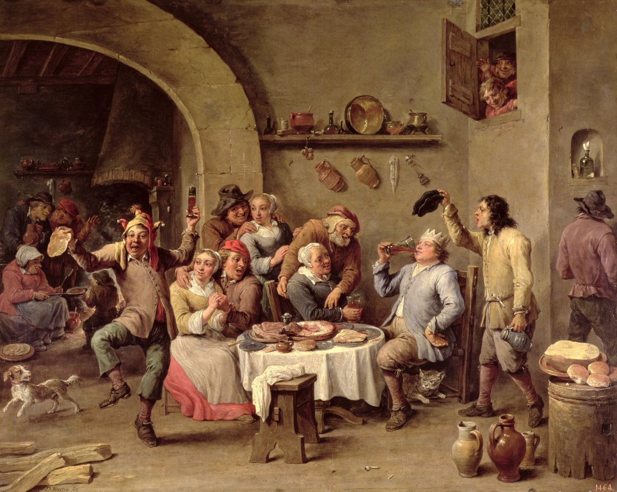 Karnawał: "Le Roi Boit", 1690 (olej na miedzi) autorstwa David Teniers the Younger