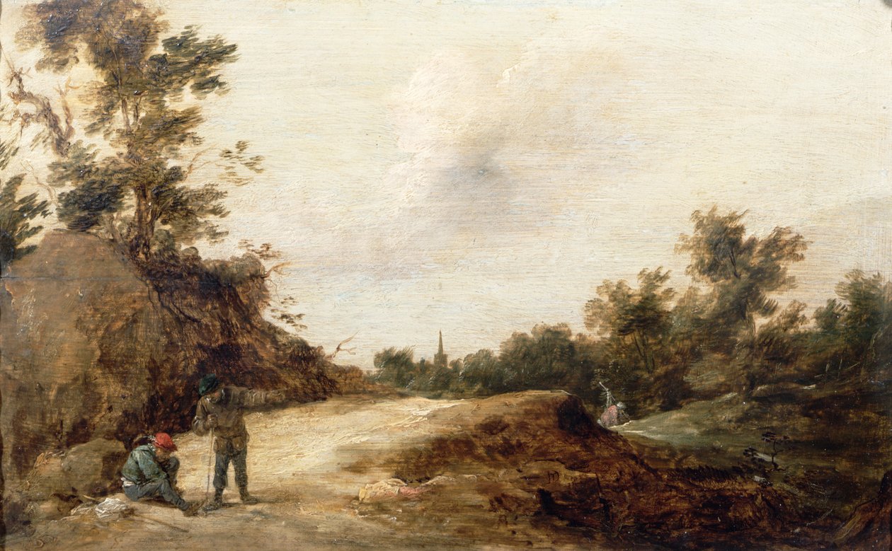 Krajobraz z podróżnikami (jeden z pary) autorstwa David Teniers the Younger