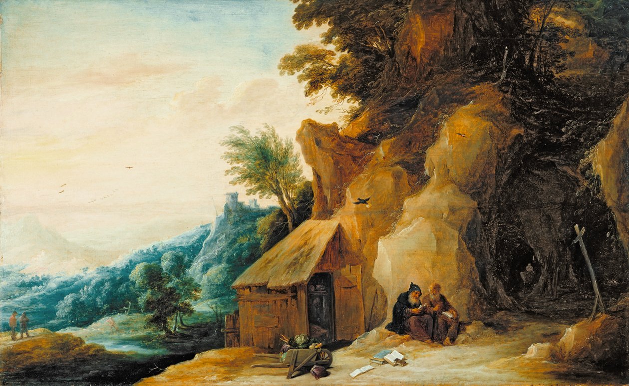 Święci Antoni i Paweł w krajobrazie, ok. 1636-38 (olej na desce przeniesiony na masonit) autorstwa David Teniers the Younger