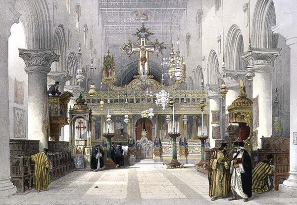 Kaplica Klasztoru św. Katarzyny na Górze Synaj, 21 lutego 1839, tablica 112 z tomu III "Ziemia Święta", sztychowana przez Ludwika Haghe (1806-1885) wyd. 1849 (lito) autorstwa David (after) Roberts