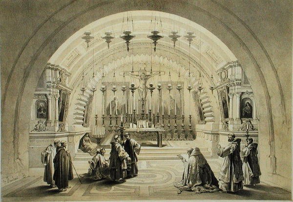 Kościół Zwiastowania NMP lub Kalwaria z „Ziemi Świętej”, ryt. L. Stroobant autorstwa David (after) Roberts