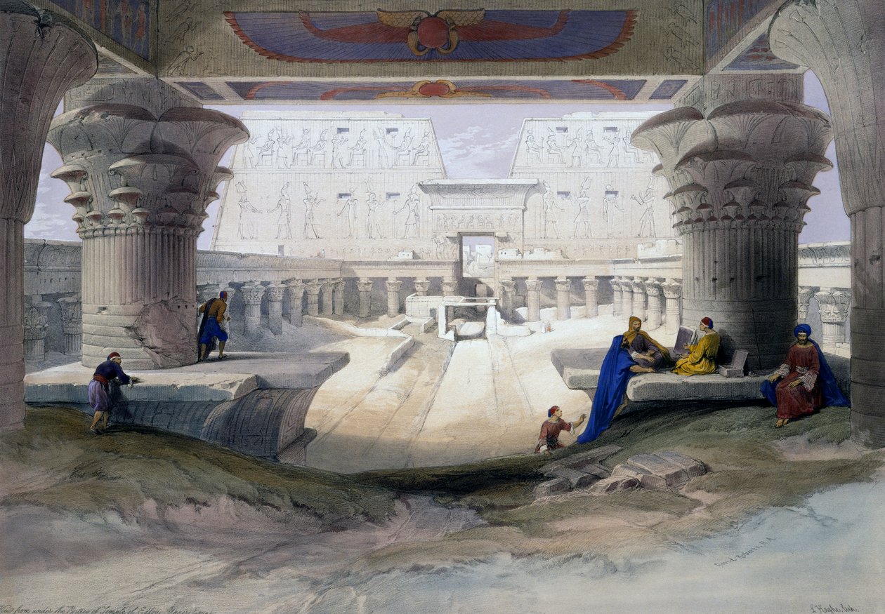 Świątynia Edfu, rycina z rysunku Davida Robertsa (1796-1864), z Egiptu i Nubii autorstwa David (after) Roberts