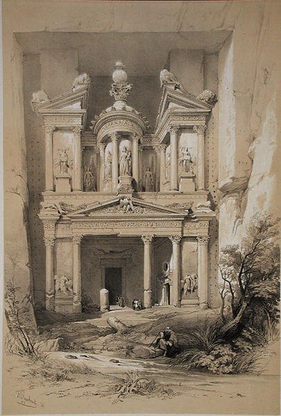 El Kasne, Petra, z „Ziemi Świętej”, grawerowane przez L. Stroobant autorstwa David (after) Roberts