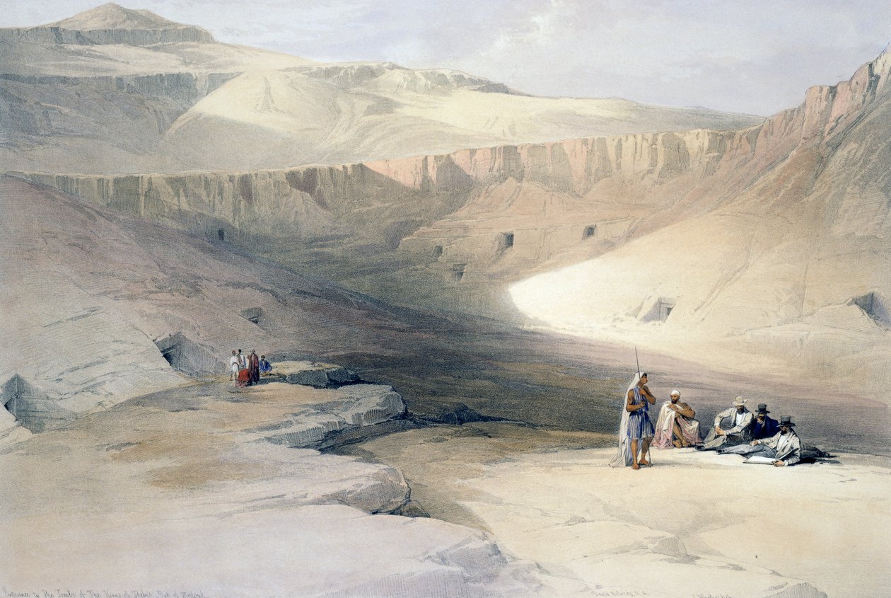Wejście do grobowców królów w Tebach, rycina z rysunku Davida Robertsa (1796-1864), z Egiptu i Nubii autorstwa David (after) Roberts