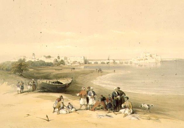 Sarda, antyczny Sydon, 28 kwietnia 1839, tablica 73 z tomu II Ziemi Świętej, sztychowana przez Louisa Haghe (1806-1885) wyd. 1843 (lito) autorstwa David (after) Roberts