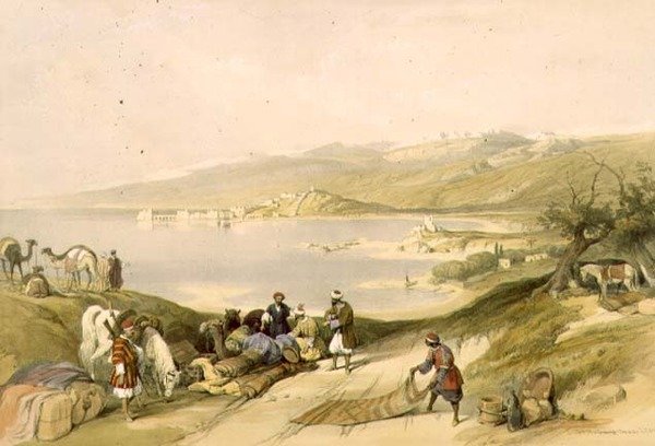 Sydon w kierunku Libanu, tablica 75 z tomu II "Ziemi Świętej", sztychowana przez Louisa Haghe (1806-85) wyd. 1843 (lito) autorstwa David (after) Roberts