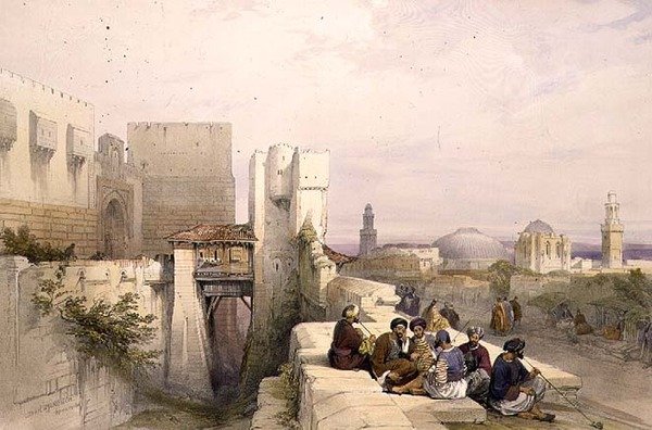 Cytadela Jerozolimska, 19 kwietnia 1841, tablica 24 z tomu I Ziemi Świętej, sztychowana przez Louisa Haghe (1806-1885) wyd. 1842 (lito) autorstwa David (after) Roberts