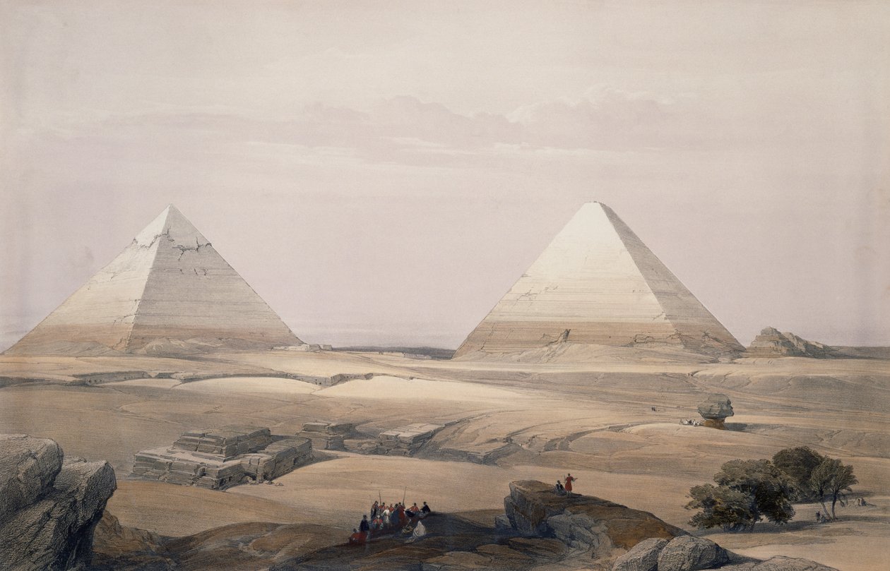 Piramidy w Gizie, rycina z rysunku Davida Robertsa (1796-1864), z Egiptu i Nubii autorstwa David (after) Roberts