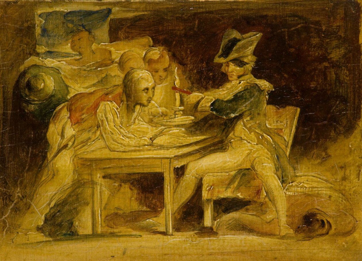 Nelson Sealing Dispatches z Kopenhagi, ok. 1835 (olej na panelu) autorstwa David (attr.) Wilkie