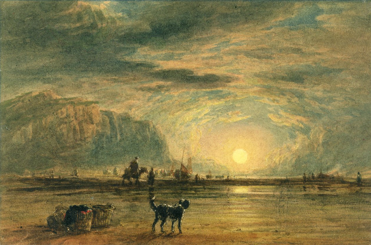 Scena na plaży - Wschód słońca, ok. 1820 (akwarela i długopis na graficie na papierze) autorstwa David (attr. to) Cox