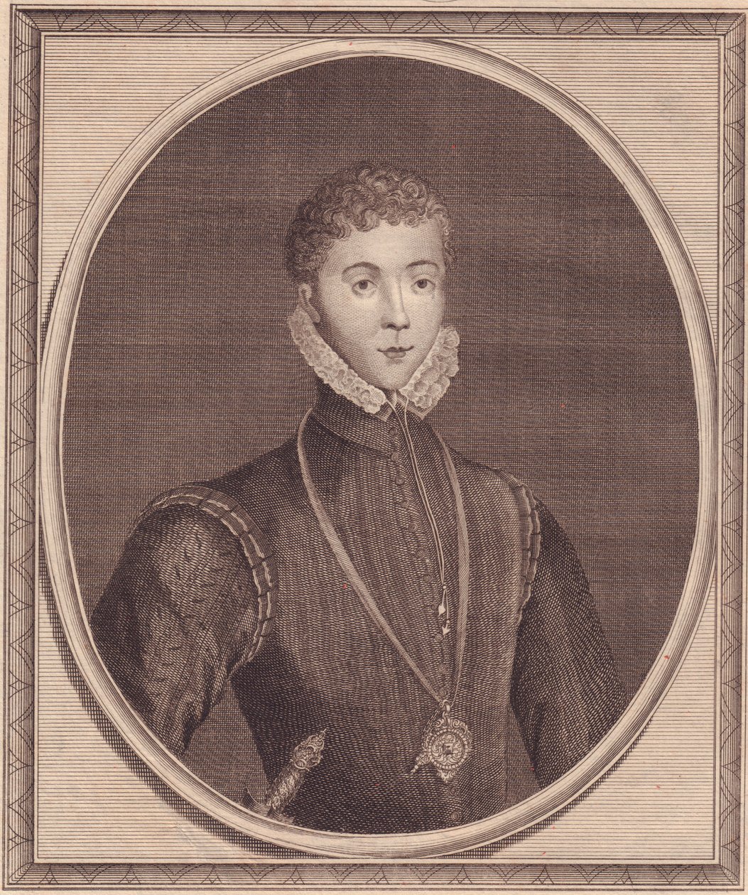 Portret Henry Stuart, Lord Darnley (1545-1567), King Consort of Scotland, miedzioryt Johna Goldara (1729-1795) z obrazu Lucasa de Heere autorstwa John Ward Dunsmore