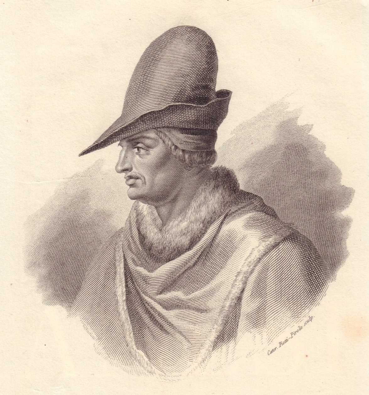 Portret włoskiego dowódcy wojskowego Uguccione della Faggiola (1250-1319), miedzioryt autorstwa Cateriny Piotti-Pirola autorstwa John Ward Dunsmore