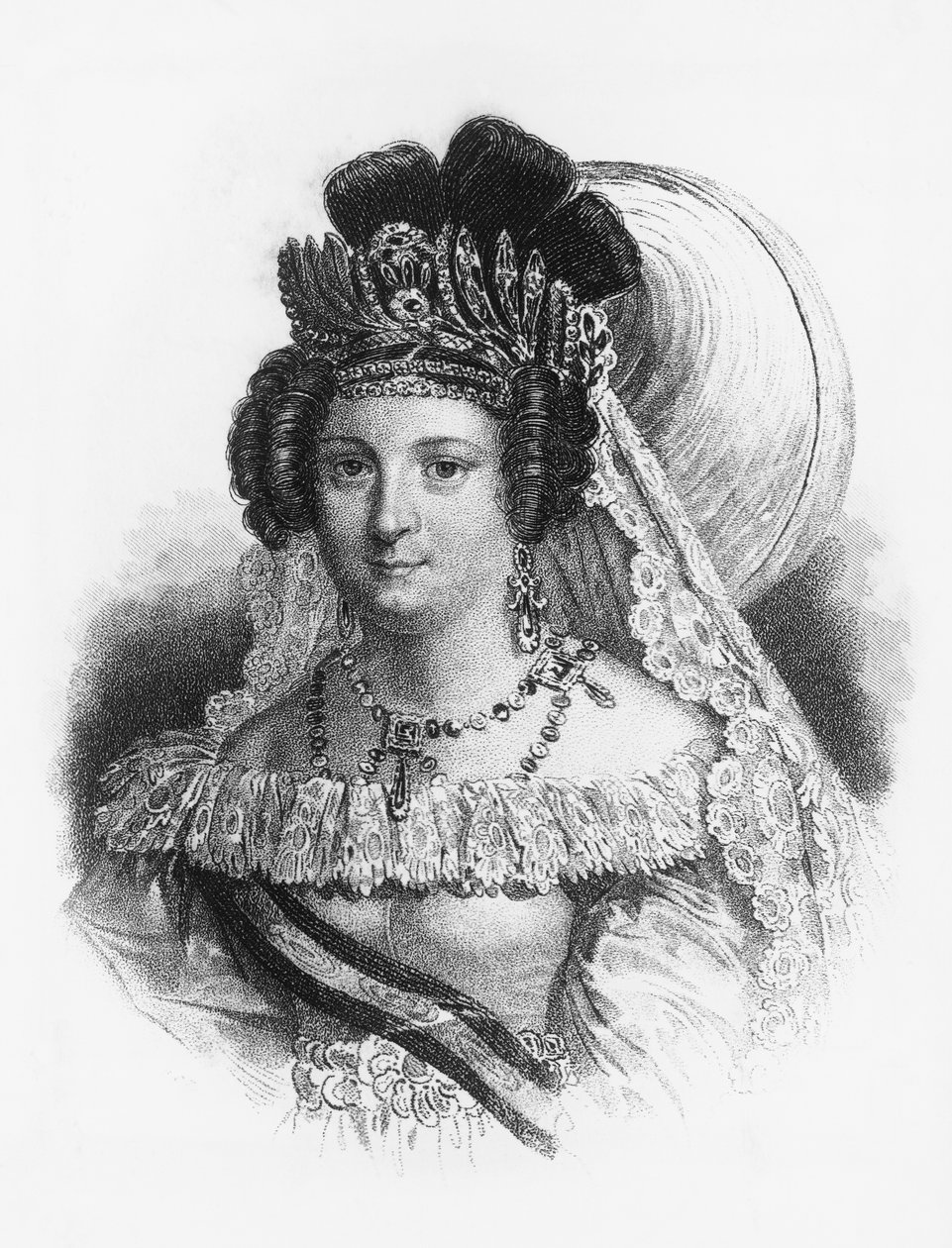 Portret Marii Cristiny de Borbon (1806-1878), królowej małżonki Hiszpanii od 1829 do 1833 i królowej regentki od 1833 do 1840, rycina autorstwa John Ward Dunsmore
