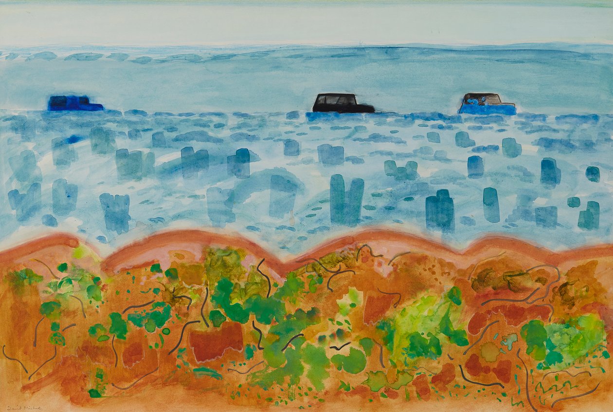 Samochody i Saltbush, Australia (akwarela) autorstwa David Alan Redpath Michie