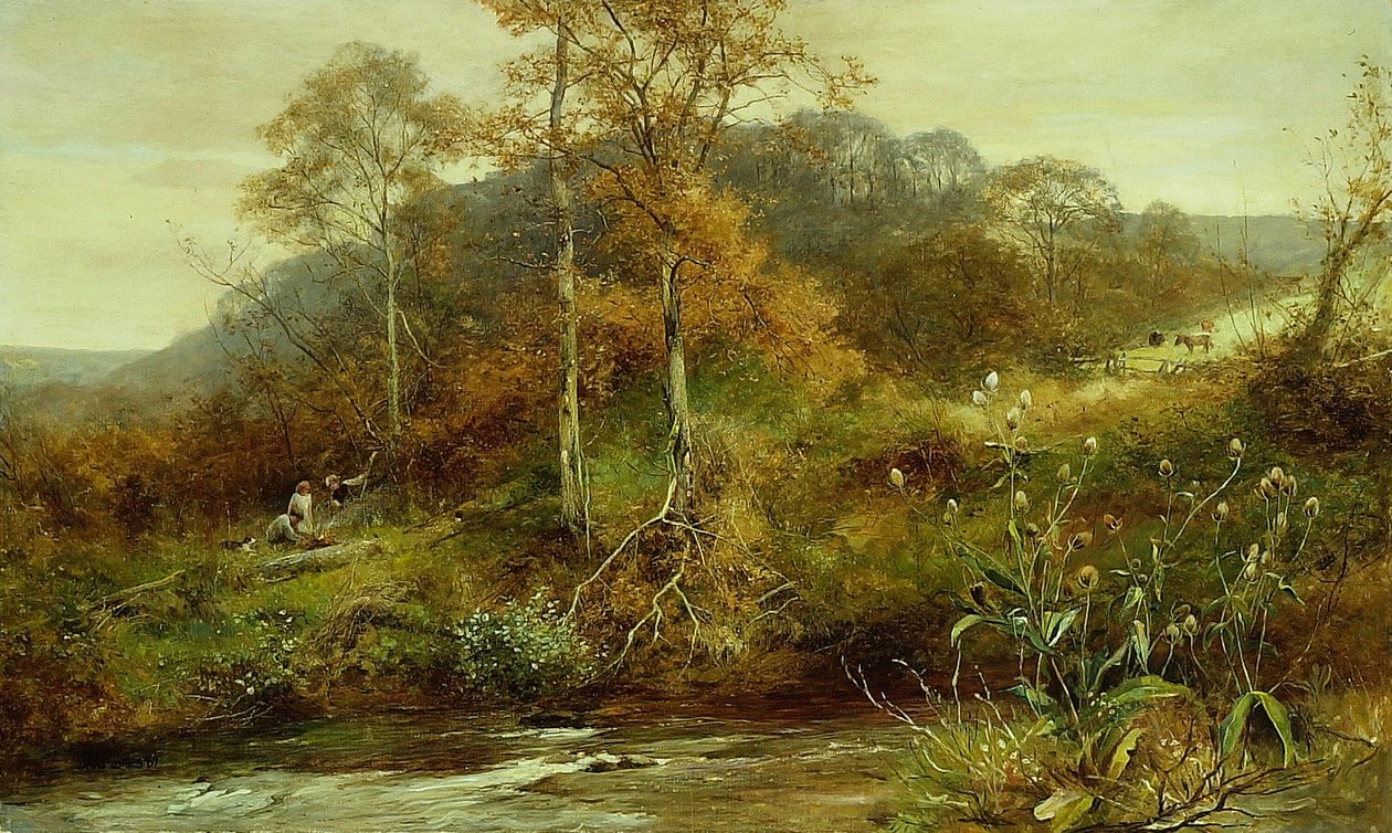 Jesienna scena rzeczna, potok autorstwa David Bates
