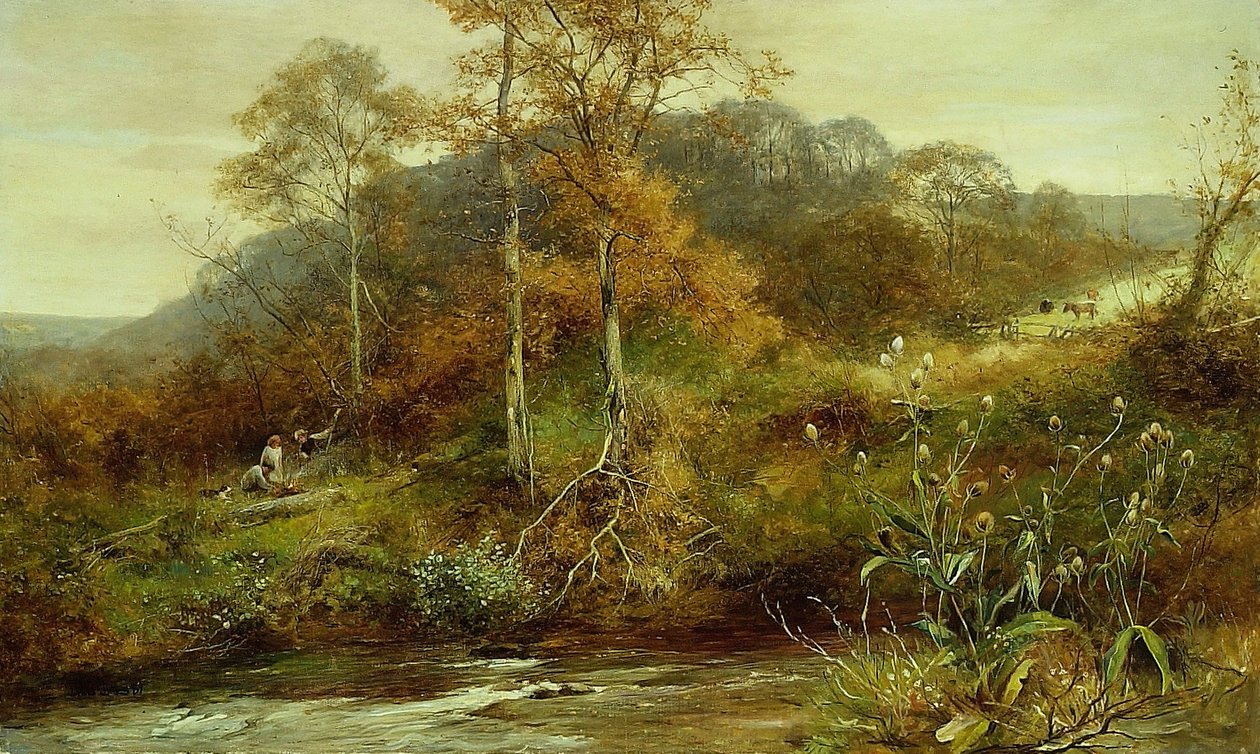 Jesienna scena rzeczna, potok autorstwa David Bates