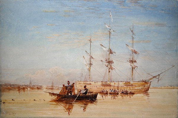 Wojna na kotwicy w Tamizie (akwarela na papierze) autorstwa David Cox