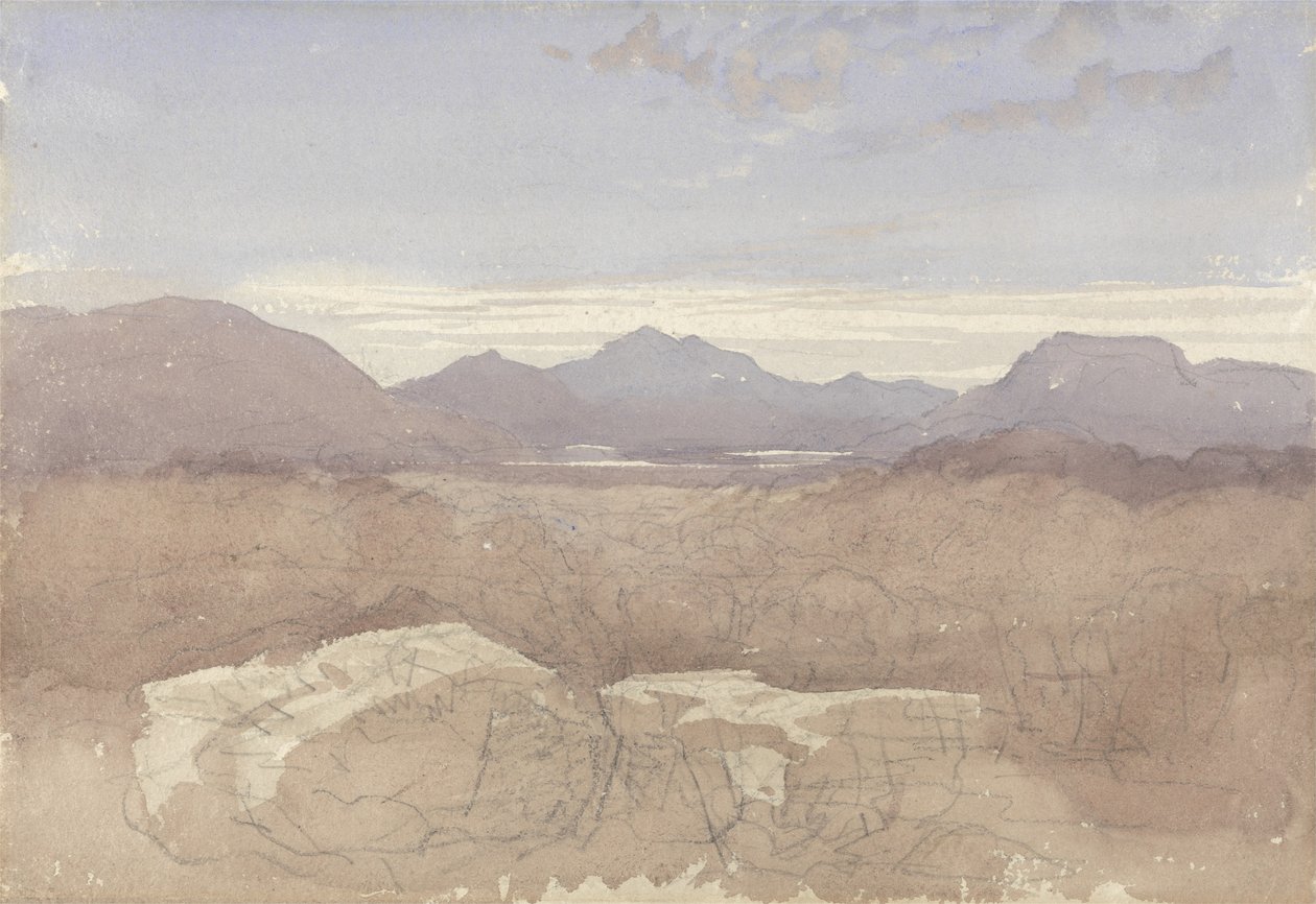 A Mountainous View, Północna Walia, ok. 1818 (w/c i grafit na papierze) autorstwa David Cox