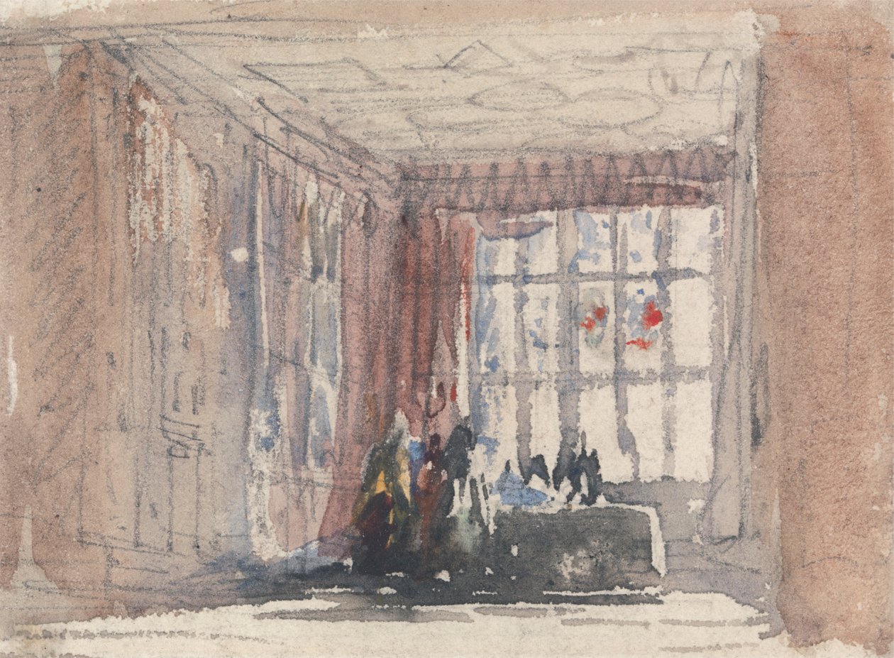 Pokój Tudorów z figurami, prawdopodobnie Hardwick Hall lub Haddon Hall autorstwa David Cox