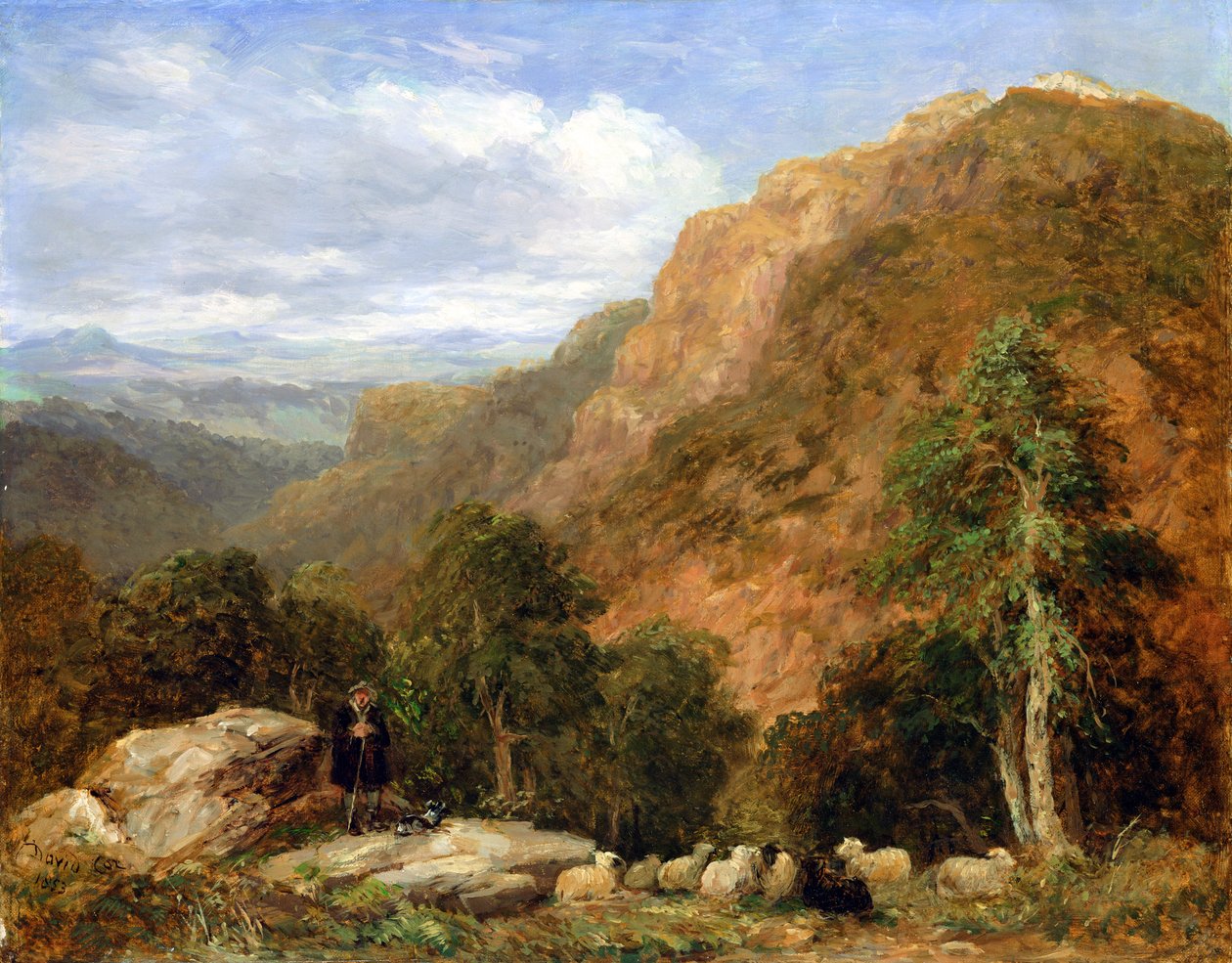Widok z góry Bettws-y-Coed, Moel Siabod i pasmo Snowdon w oddali, 1853 autorstwa David Cox