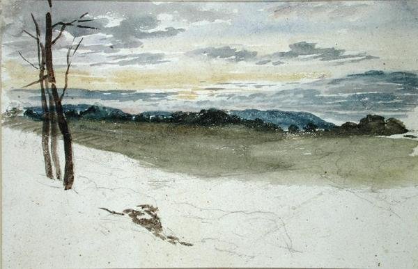 Leśny krajobraz o zachodzie słońca (ołówek i akwarela na papierze) autorstwa David Cox