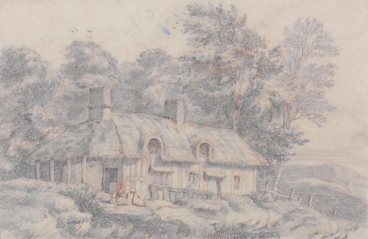 Domek w Herefordshire, ok.1820 (grafit na papierze) autorstwa David Cox