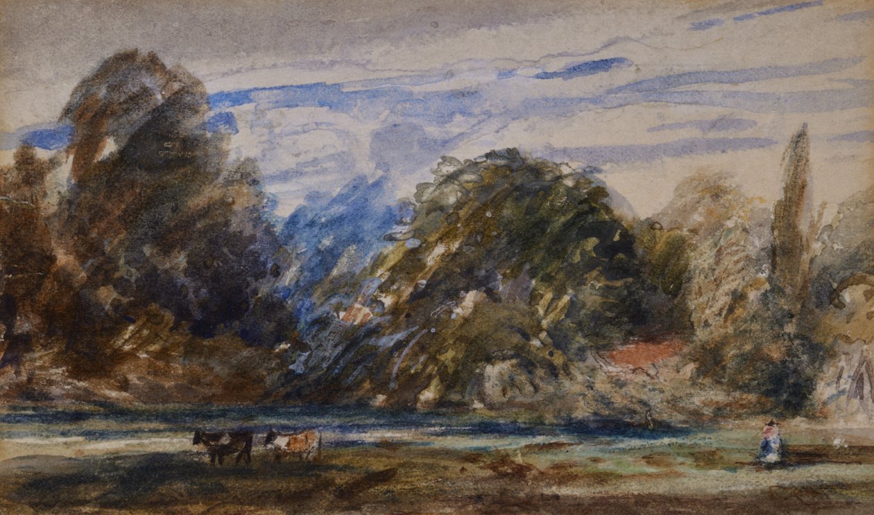 Krajobraz z krowami i postacią autorstwa David Cox