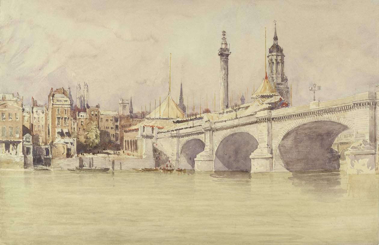 London Bridge, 1831 (wc z kolorem nadwozia nad grafitem na papierze) autorstwa David Cox