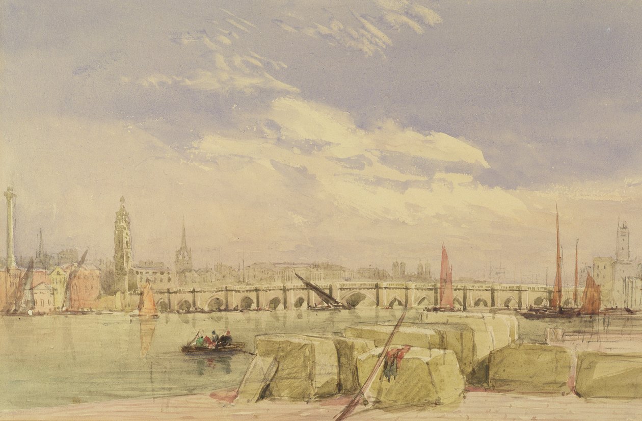 London Bridge, ok.1828-30 (toaleta i kolor nadwozia na papierze grafitowym) autorstwa David Cox