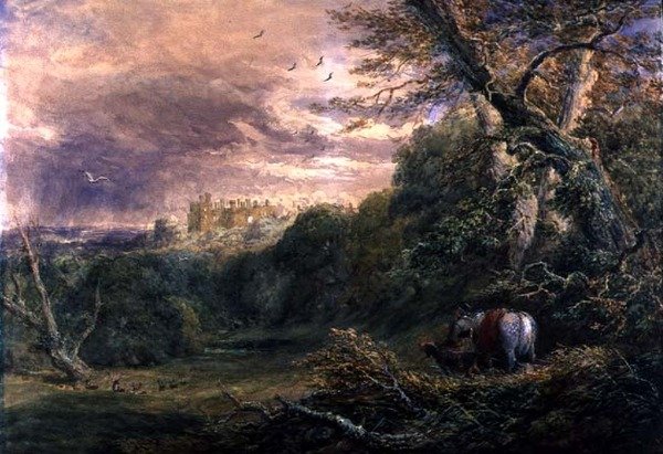 Powys Park, Montgomeryshire, ok. 1837 (akwarela na ołówku, gwasz i guma arabska na papierze) autorstwa David Cox
